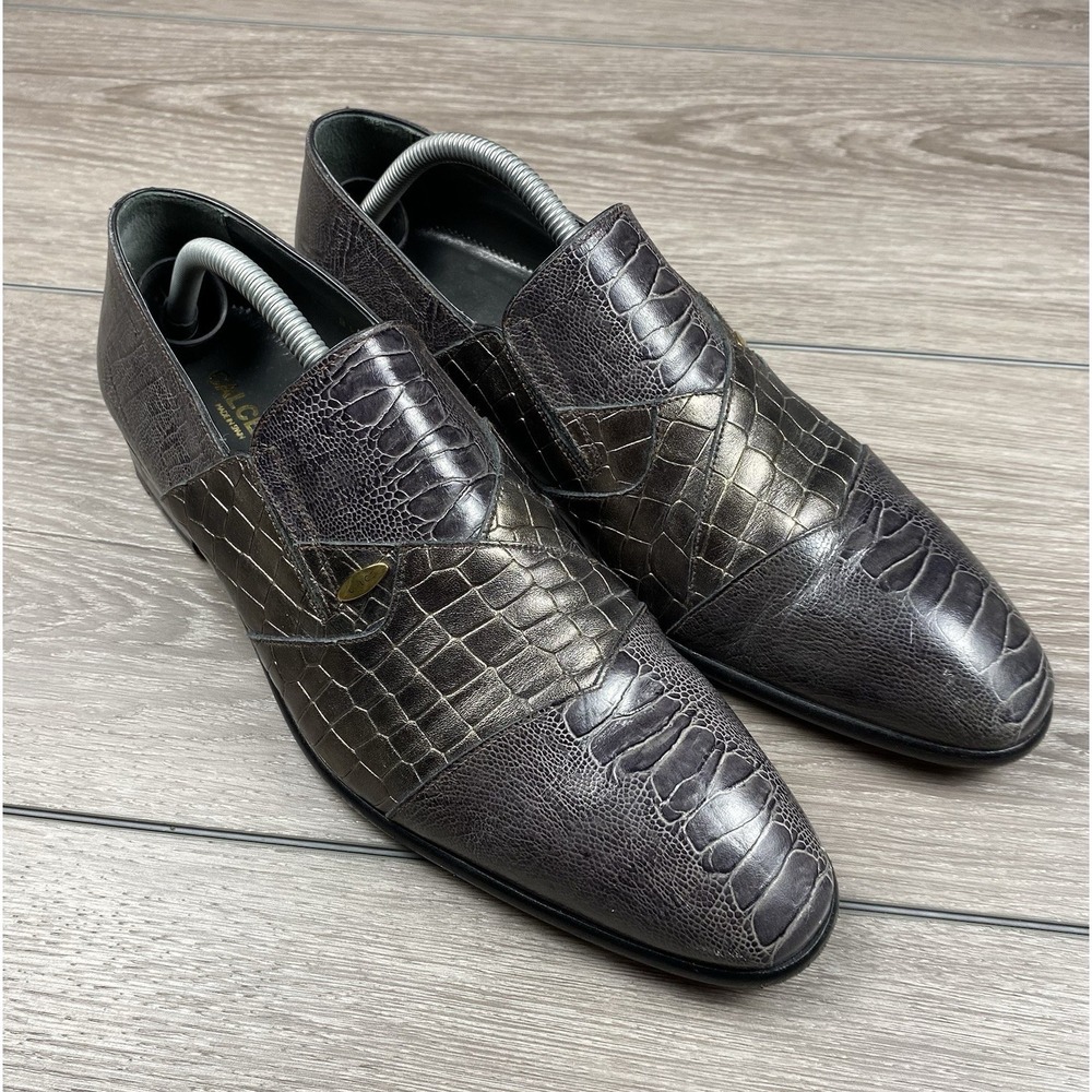 Calce Men's Croc Embossed Leather Textured Dress Loafers Metallic Size 8.5‎